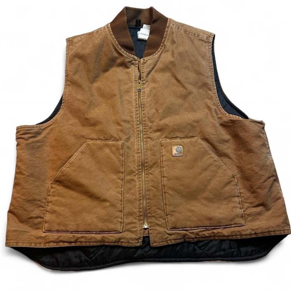 Vintage Carhartt Quilted Lined Canvas Vest Mens Sz 3XL Brown Western‎ V02 BRN